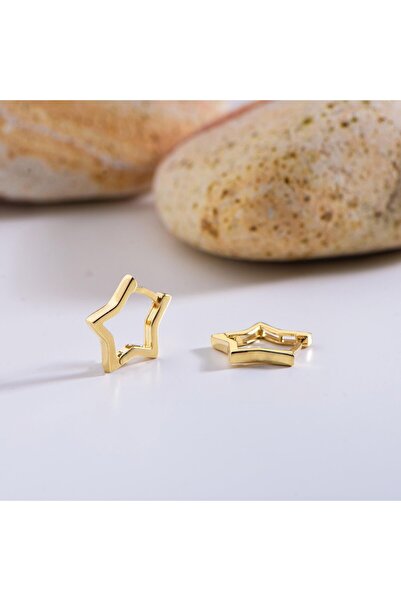 GOLDKUPE 14 Ayar Yıldız Parlak Halka Altın Küpe 1,34 gr