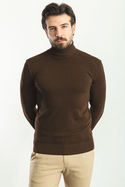 Mcr Plain Slim Fit Full Turtleneck Men's Sweater Brown - 11412.22K