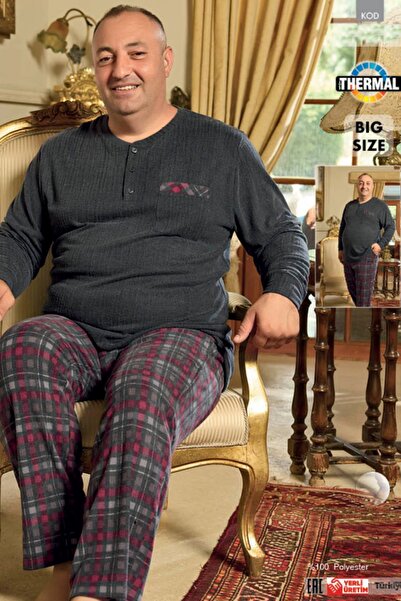 bigiyin Зимовий чоловічий піжамний комплект Великий розмір Чоловічий піжамний комплект Термотканина