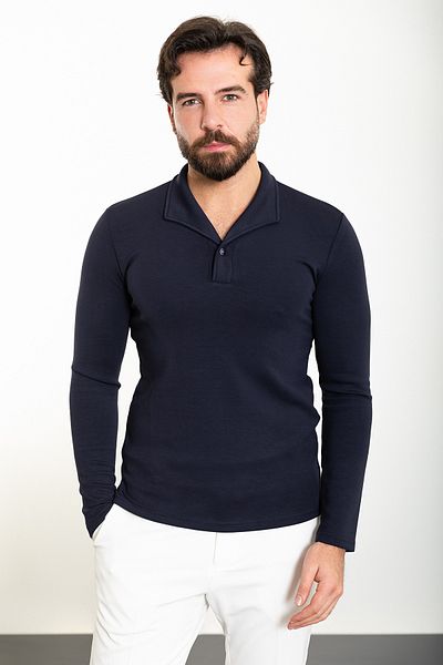 Mcr Ανδρικό μπλουζάκι Navy Blue Slim Fit - Πέτο, Μακρυμάνικο