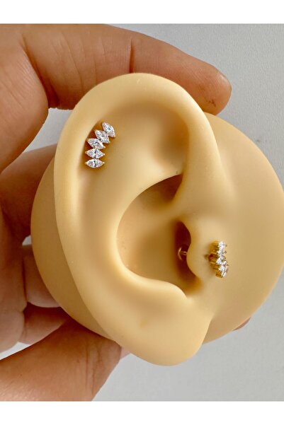 Arescollection 1 adet G23 TİTANİUM ( titanyum) zirkon taşlı tragus kıkırdak   helix lobe uyumlu piercing