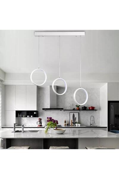 Lambadar Üçlü Halka Model Sarkıt Modern Led Beyaz Işık Ultra Power Led Avize ...