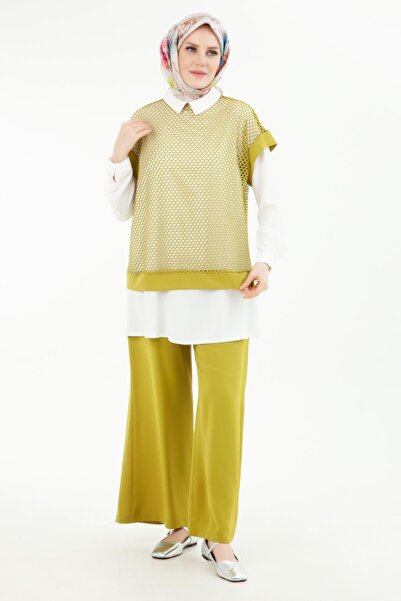 Armine TREND ARMINE TREND قميص أساسي مع بنطلون بخصر مطاطي، طقم شبكي مكون من ثلاث قطع باللون الأخضر الدهون 24YT633