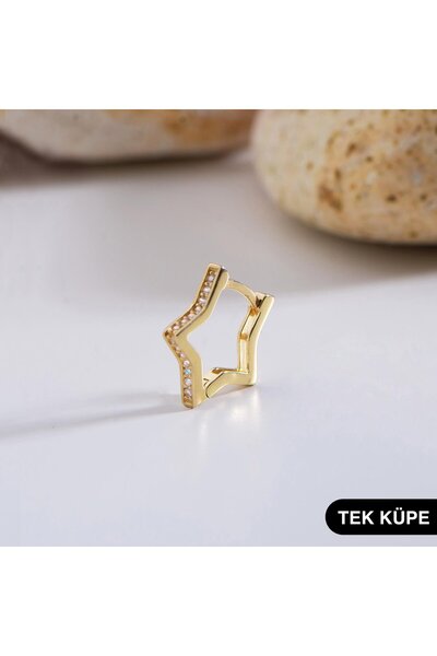 GOLDKUPE 14 Ayar Taşlı Yıldız Tek Halka Altın Küpe 0,75 gr