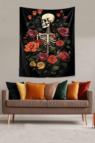 on the clouds Skeleton Stain Resistant Fabric Flower Patterned Tapestry - Wall Carpet