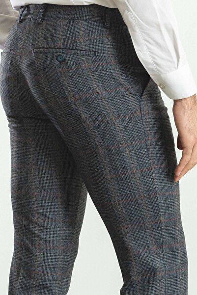 Mcr Ekoseli Slim Fit Klasik Yün Erkek Pantolon Lacivert - 38134.22K