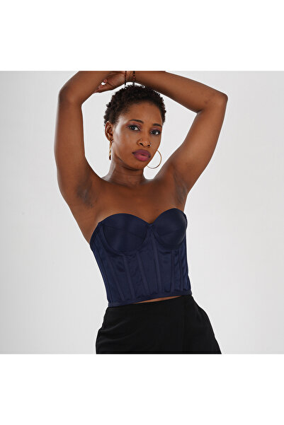 Metay Design Lacivert Korse Büstiyer Saten Model