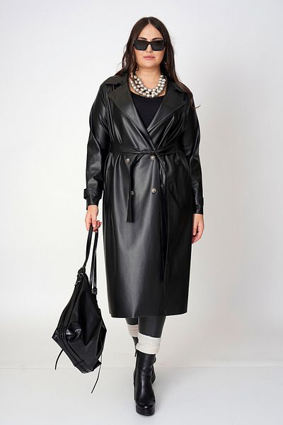 Büyük Moda Faux Leather Trench Coat