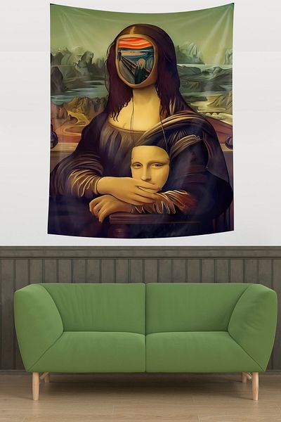on the clouds Pictura Mona Lisa Scream - Țesătură rezistentă la pete - Acoperire de perete - Covor de perete - Tapiserie