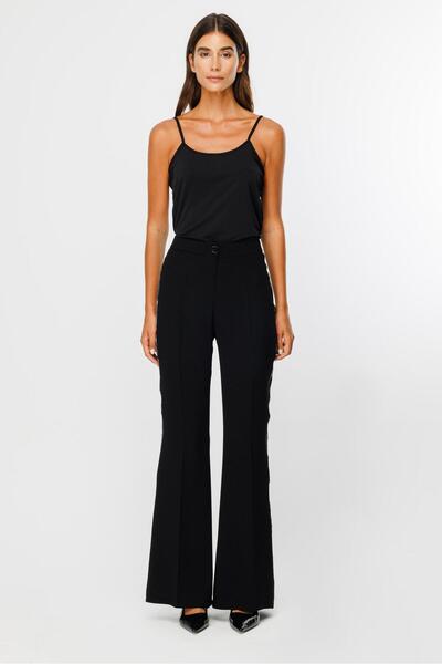 Moda İlgi Modailgi Yanı Leopar Desen Şeritli Pantolon - 7530 Gri