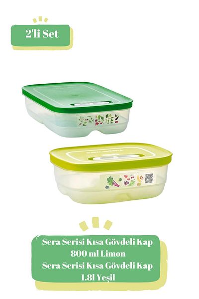 Tupperware Sera Series Set of 2 800ml Lemon and 1.8 Liter Green Practical Airtight Storage Containers
