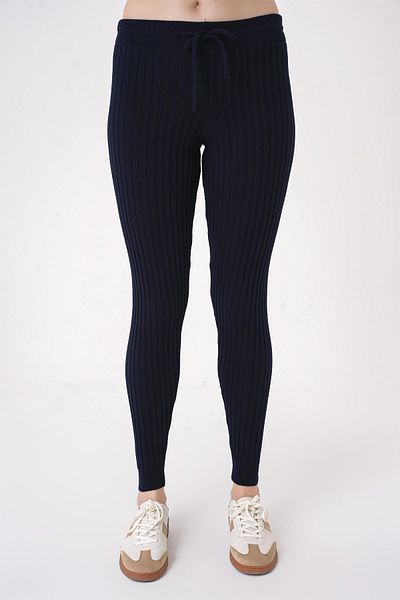 CHUBA Navy Blue Corded Knitwear Leggings - Soft Button Women's Leggings 25W3018