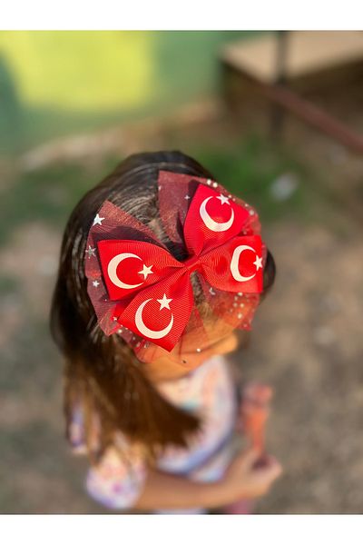 Melo Star Tulle Detailed Turkish Flag Pattern Ribbon Crown Buckle