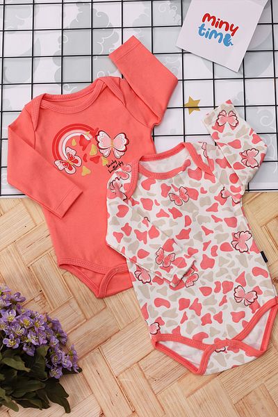 MinyTim Baby Girl Bodysuit & Badi Rainbow Patterned Butterfly 2 Pack