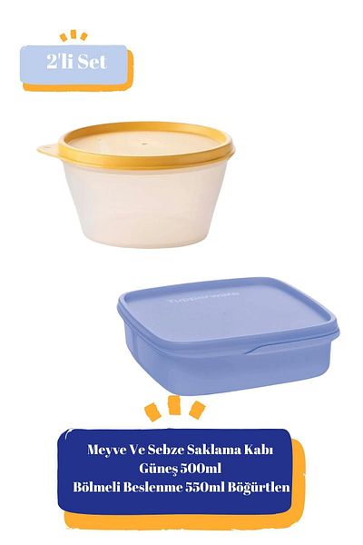 Tupperware Solar Set of 2 500ml Fruit and Vegetable Container and 550ml Compartments Nutrition Container Practical Storage Containers