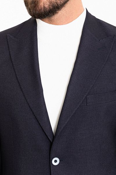 Mcr Straight Slim Fit Wide Collar Wool Men's Jacket Navy Blue - 40339.23K