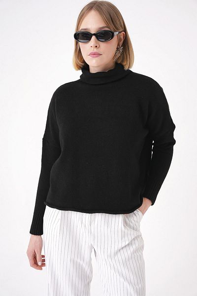 CHUBA Women's Soft Textured Oversize Turtleneck Knitwear Sweater Black 25W3014