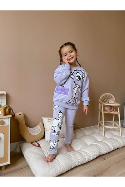 My Kids Wear Milk Fabric Printed Detailed Three Thread Non-Raised Bottom and Top Set