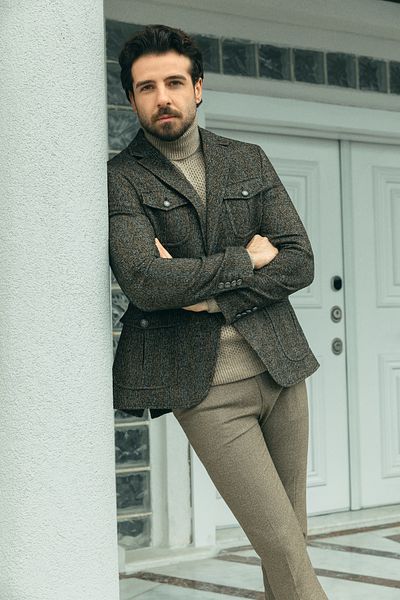 Mcr Ανδρικό μάλλινο μπουφάν με μοτίβο Slim Fit Mono Collar Khaki - 40250.22k