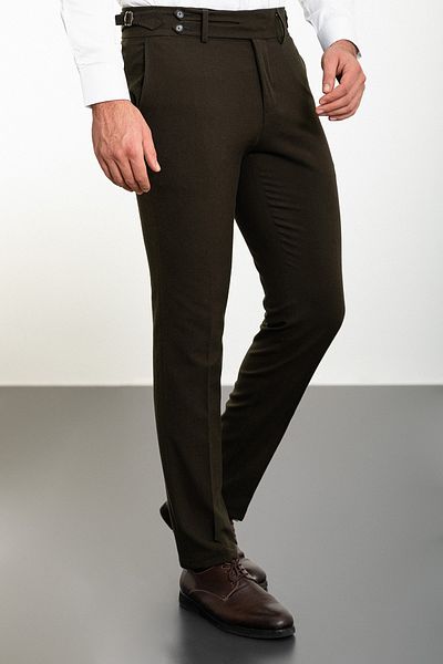 Mcr Straight Slim Fit Belt Detailed Buckle Men's Trousers Khaki - 38231.23K