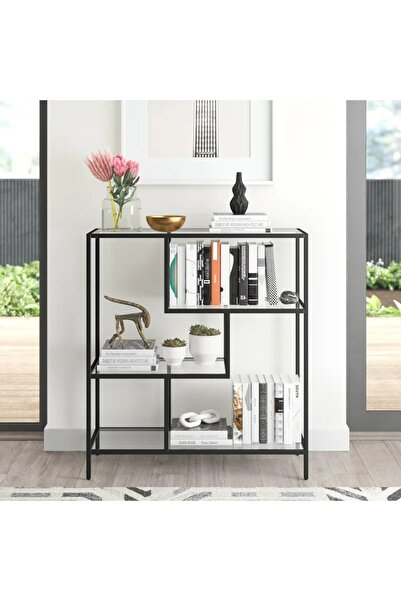 MERZANA Metal Dekoratif Raf, Cam Raflı Kitaplık