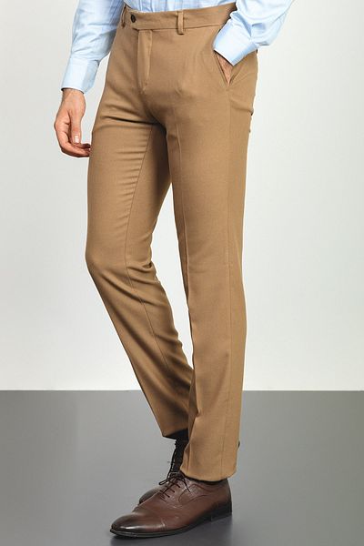 Mcr Patterned Slim Fit Classic Wool Men's Trousers Beige - 38120.22K