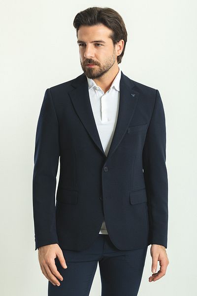 Mcr Jachetă pentru bărbați, cu dungi, slim fit, cu guler mono, albastru bleumarin - 40278.22k