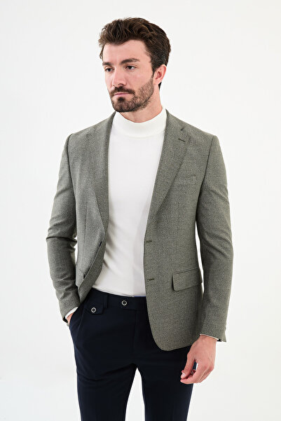 Mcr Смугастий Slim Fit Mono Yaka Класичний вовняний чоловічий піджак Хакі - 4...