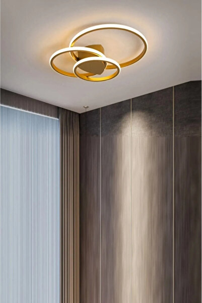 Lambadar Üçlü Halka Model Plafonyer Modern Led Beyaz Işık Ultra Power Led Avize Salon Mutfak Oda Ledli Avize