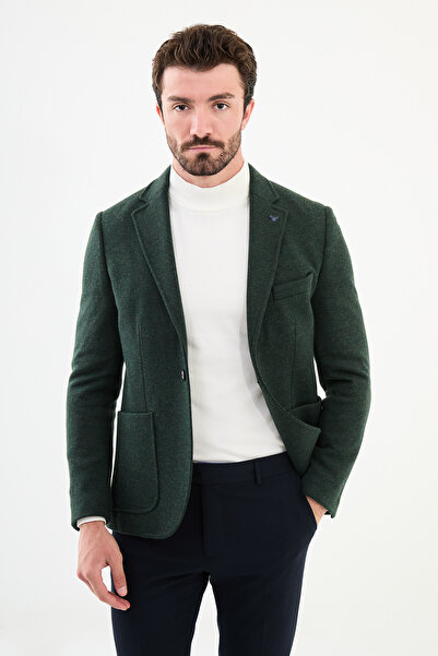 Mcr معطف رجالي من الصوف ذو ياقة واحدة وجيب وجيوب مستقيمة ونحيفة كاكي - 44310.24k