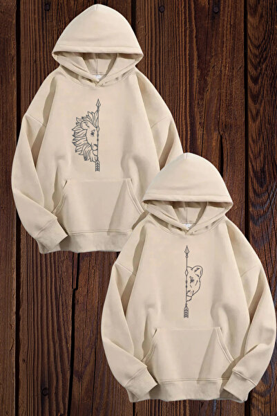 FECCY Aslan Baskılı Sevgili Kombini Tasarım Sweatshirt