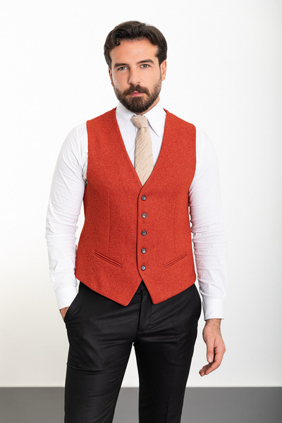 Mcr Πορτοκαλί εφαρμοστό Κλασικό Ανδρικό Γιλέκο