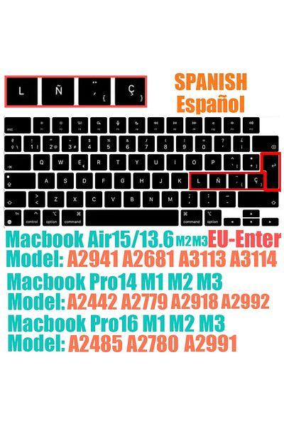 Choice Eu A2941 A2442 A2681 Keyboard Protective Film Silicone For 12-16" Macbook Air/pro M1 M2 M3 Spanish K