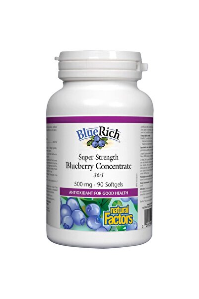 Natural Factors بلوريتش، مركز التوت الأزرق فائق القوة، 500 مجم، 90 كبسولة هلامية
