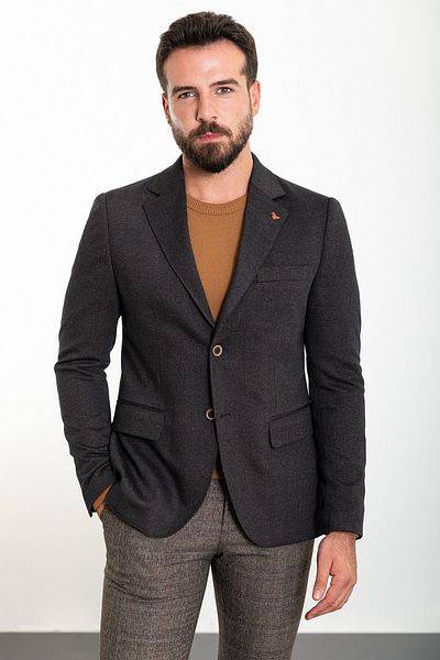 Mcr Plaid Slim Fit Mono Collar Men's Jacket Brown - 40337.23K