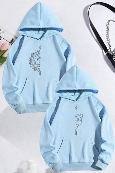 FECCY Aslan Baskılı Sevgili Kombini Tasarım Sweatshirt