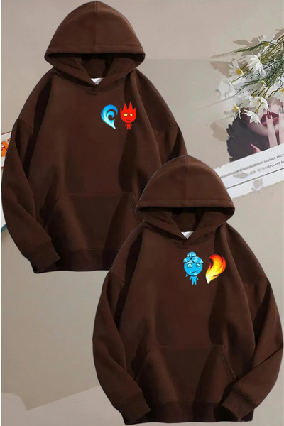 FECCY Φούτερ με σχέδιο Lover Combination με στάμπα Φωτιά και Νερό