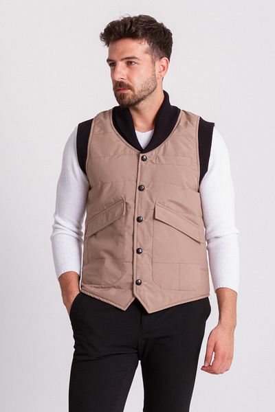 Mcr Stripe Patterned Slim Fit Shawl Collar Men's Vest Beige - 40910.21K