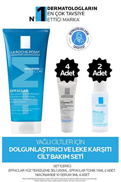 La Roche Posay Yağlı Ciltler İçin Cilt Bakım Seti: Effaclar Yüz Temizleme Jeli &Effaclar Tonik& Niacinamide 10