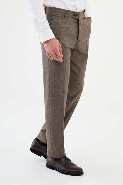 Mcr Checkered Slim Fit Wool Classic Men's Trousers Beige - 38275.24K