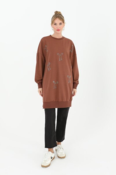 Puane CYLN10593 PUANE İKİ İPLİK KUMAŞ TAŞ BASKILI SWEATSHIRT