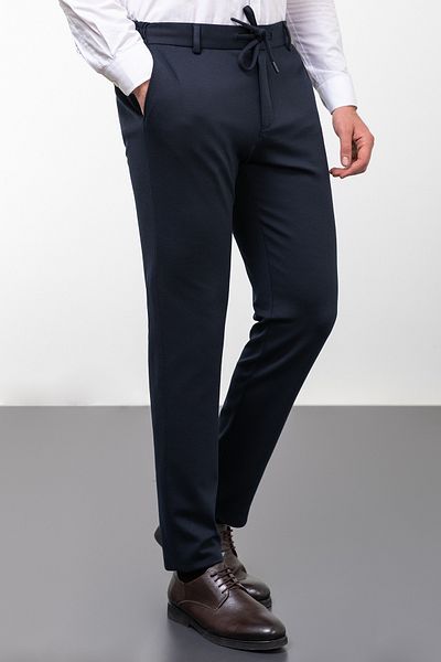 Mcr Straight Super Slim Fit Men's Trousers with Elastic Waist Drawstring Navy Blue - 38214.23K
