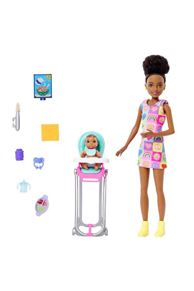 Barbie Bebek Bakıcılığı Oyun Seti FHY97 - Esmer Kalpli Küpeli Htk34