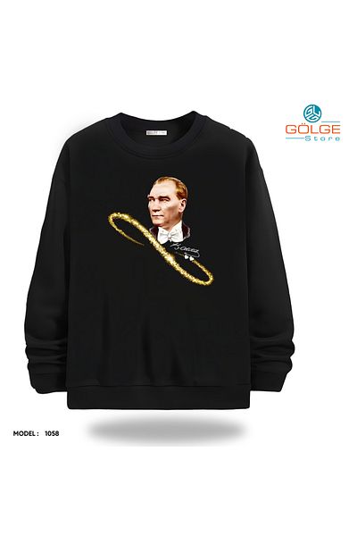 Gölge Store Ataturk Chest Printed Slimfit Crew Neck 2 Thread Unisex Sweatshirt