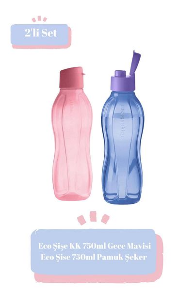 Tupperware Eco Bottle 750 ml - Blue Blackberry Water Bottle, Set of 2