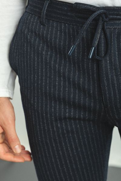 Mcr Striped Super Slim Fit Men's Trousers with Elastic Waist Drawstring Navy Blue - 38131.22K