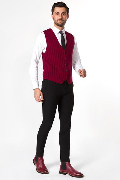 Mcr Striped Burgundy Black Color Slim Fit Knitwear Men's Vest