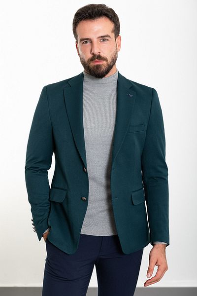 Mcr Straight Slim Fit Mono Collar Men's Jacket Emerald - 40329.23K