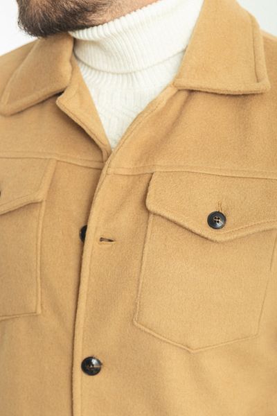 Mcr Plain Slim Fit Shirt Collar Wool Men's Coat Camel - 39572.23K