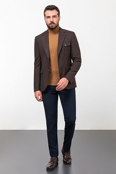 Mcr Plain Brown Slim Fit Mono Collar Bag Pocket Men's Jacket